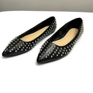 ASOS Lightning Spike Studded Black Leather Ballet Flats Size 8